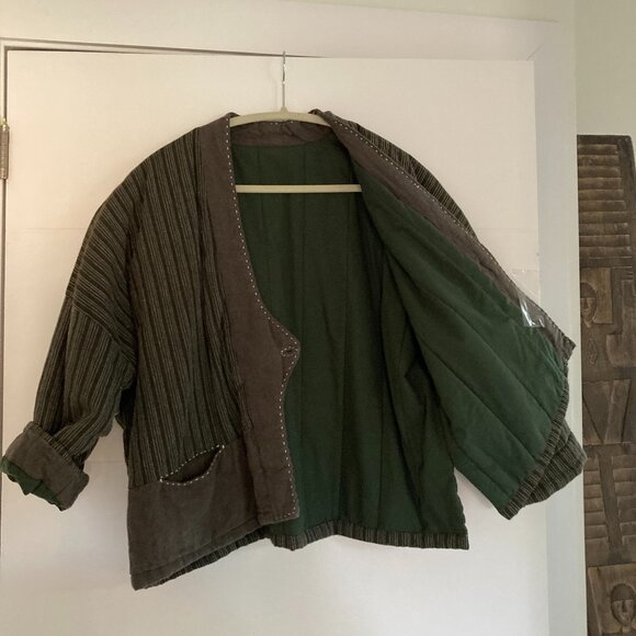 Unique 100% Linen Cotton Quilted Jacket, M (M/L), Army Green - Picture 12 of 12